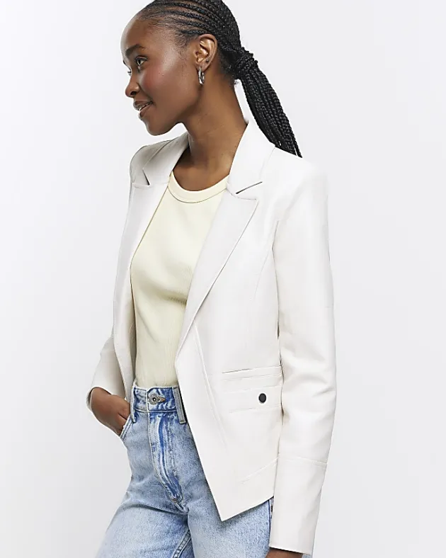 River Island Stone faux leather blazer< Suits & Tailoring