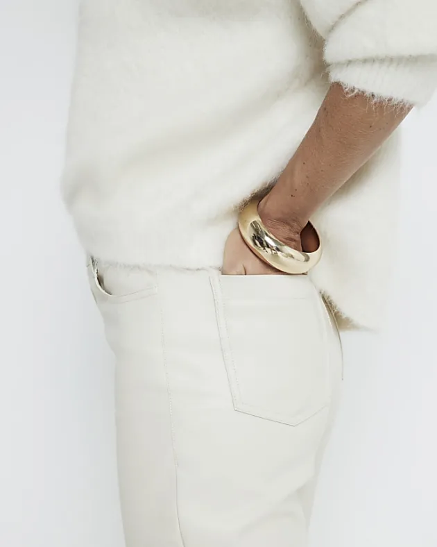 River Island Stone faux leather straight leg trousers< Trousers