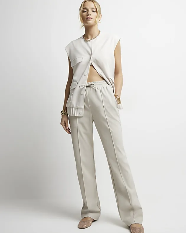River Island Stone faux leather wide leg trousers< Trousers