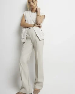 River Island Stone faux leather wide leg trousers< Trousers