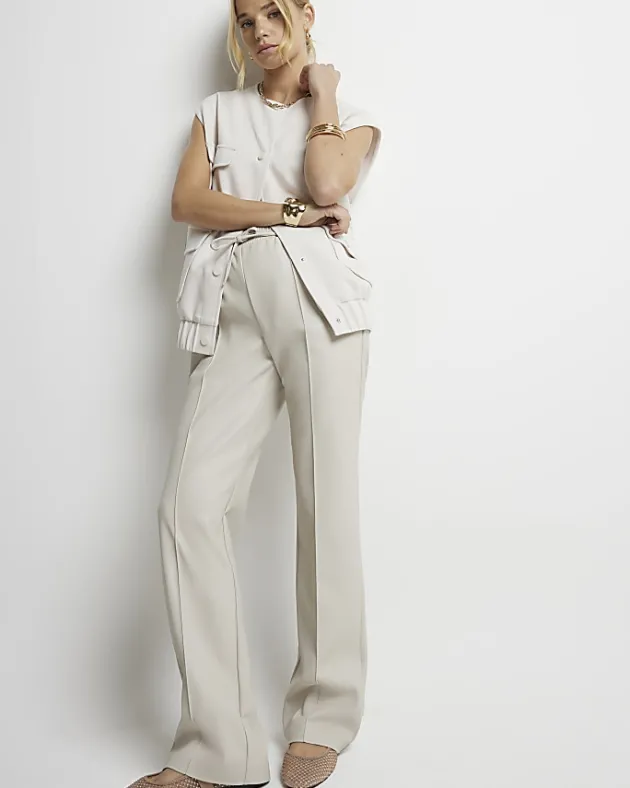 River Island Stone faux leather wide leg trousers< Trousers