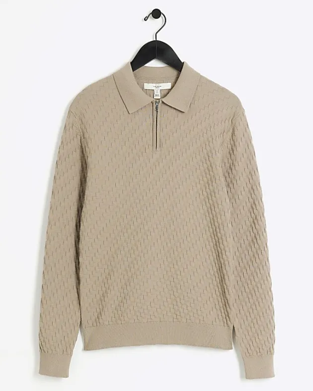 River Island muscle fit zig zag knit polo< Polo Shirts