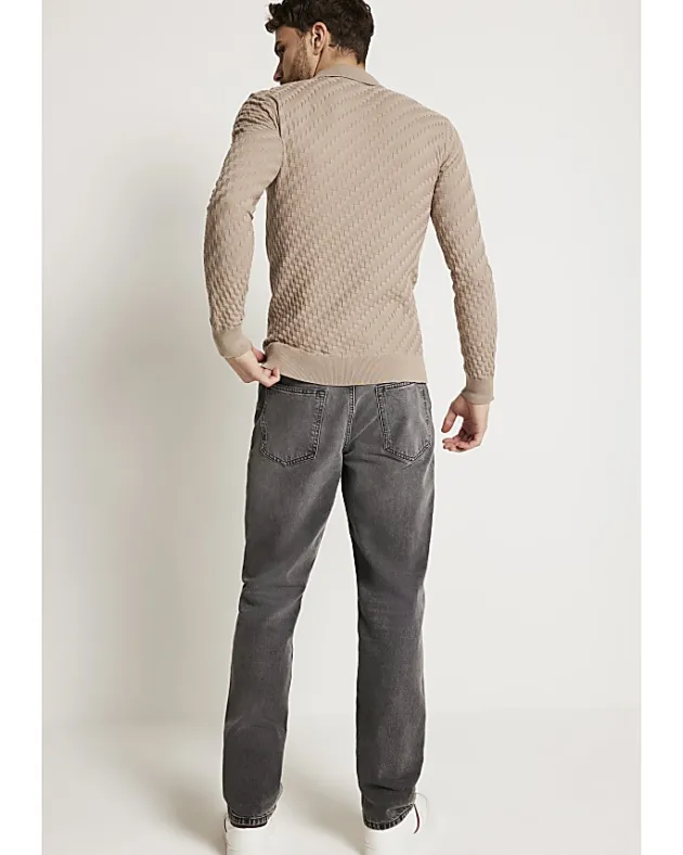 River Island muscle fit zig zag knit polo< Polo Shirts