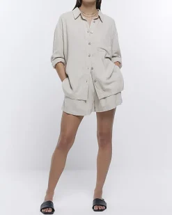 River Island Stone oversized shirt with linen< Co-ord Sets