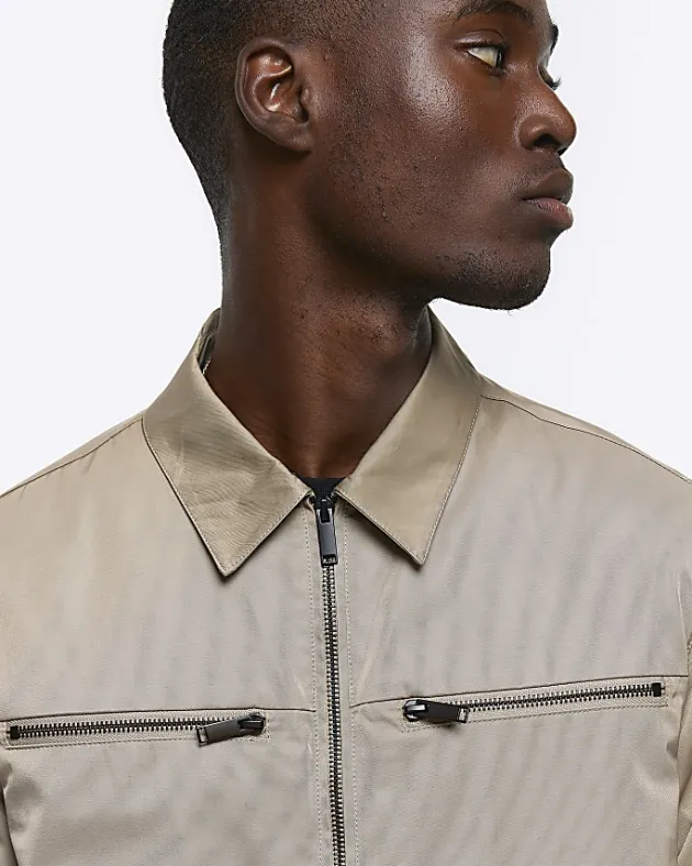 River Island regular fit zip up tech shacket< Shirts