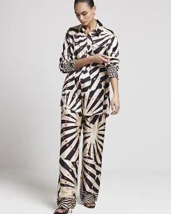 River Island Stone satin stripe wide leg trousers< Trousers