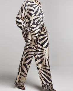 River Island Stone satin stripe wide leg trousers< Trousers