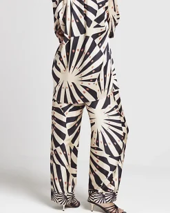 River Island Stone satin stripe wide leg trousers< Trousers