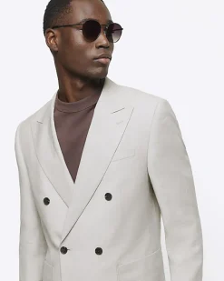 River Island slim fit linen blend suit jacket< Suits