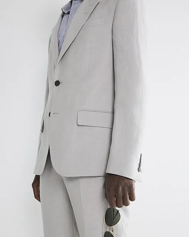 River Island slim fit linen blend suit jacket< Suits