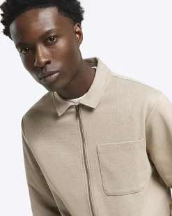 River Island slim fit textured zip up sweatshirt< Matching Sets