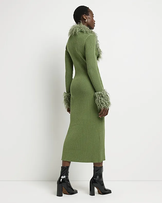 River Island Tall faux fur bodycon midi dress< Dresses