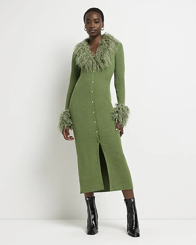 River Island Tall faux fur bodycon midi dress< Dresses