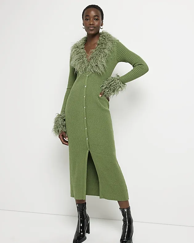 River Island Tall faux fur bodycon midi dress< Dresses