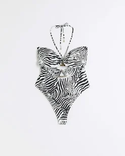 River Island animal bandeau cut out swimsuit< Swimwear & Beachwear
