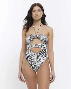 River Island animal bandeau cut out swimsuit< Swimwear & Beachwear