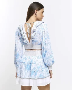 River Island floral shirred crop long sleeve top< Co-ord Sets