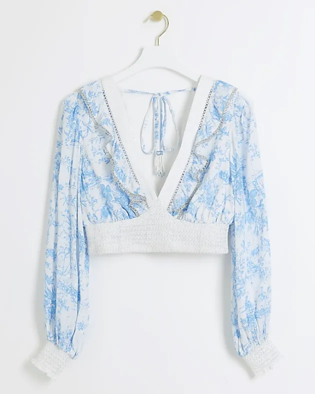 River Island floral shirred crop long sleeve top< Co-ord Sets