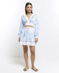 River Island floral shirred crop long sleeve top< Co-ord Sets