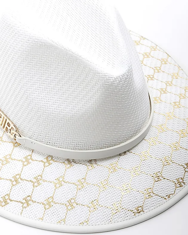 River Island monogram straw fedora hat< Accessories