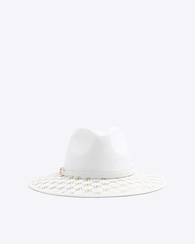 River Island monogram straw fedora hat< Accessories