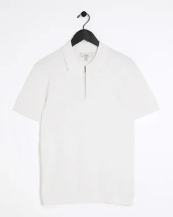 River Island muscle fit knitted half zip polo< Polo Shirts