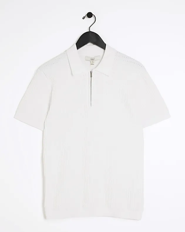 River Island muscle fit knitted half zip polo< Polo Shirts