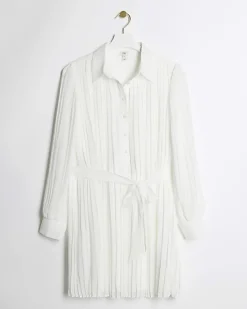 River Island plisse tie waist mini shirt dress< Dresses