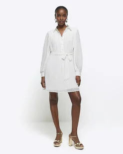 River Island plisse tie waist mini shirt dress< Dresses