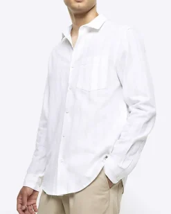 River Island regular fit striped linen blend shirt< Shirts