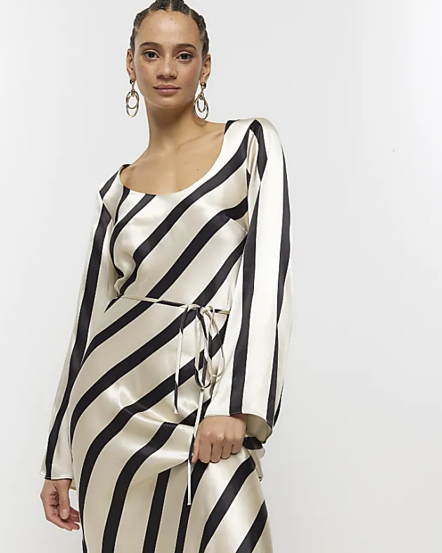 River Island satin stripe belted slip midi dress< Dresses