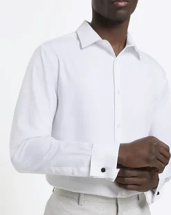 River Island slim fit double cuff smart shirt< Shirts