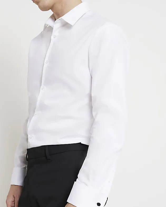 River Island slim fit double cuff smart shirt< Shirts