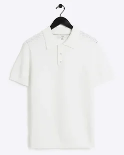 River Island slim fit textured knit polo< Polo Shirts