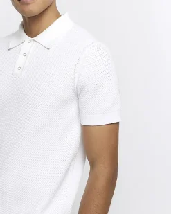 River Island slim fit textured knit polo< Polo Shirts