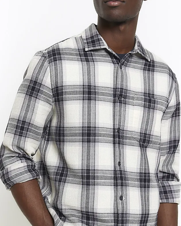River Island slim fit waffle textured check shirt< Shirts