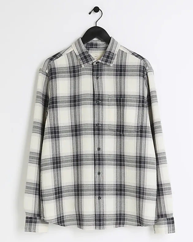River Island slim fit waffle textured check shirt< Shirts