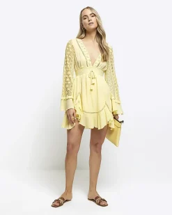 River Island lace sleeve beach mini dress< Swimwear & Beachwear