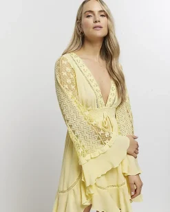 River Island lace sleeve beach mini dress< Swimwear & Beachwear