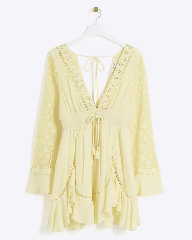 River Island lace sleeve beach mini dress< Swimwear & Beachwear