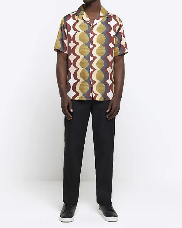 River Island Yellow regular fit geometric revere shirt< Shirts