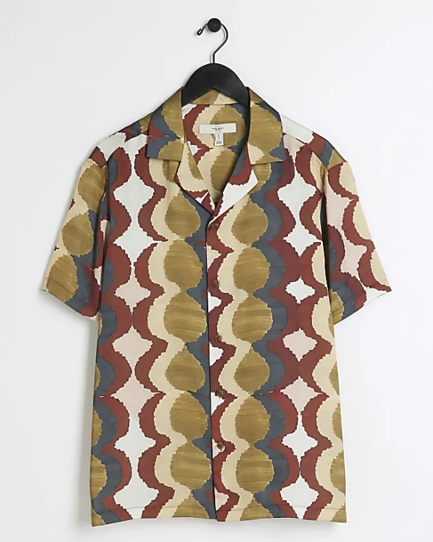 River Island Yellow regular fit geometric revere shirt< Shirts