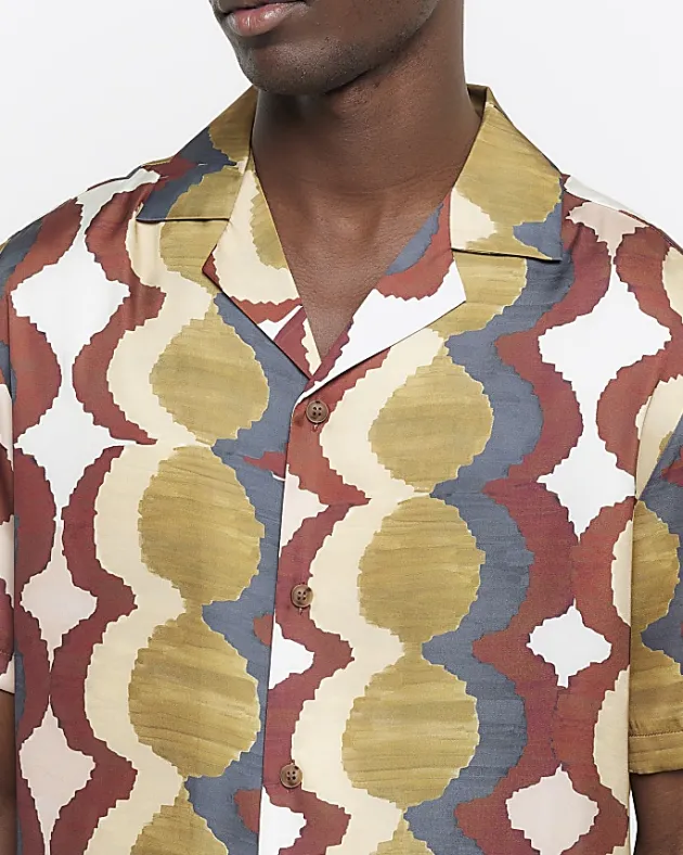 River Island Yellow regular fit geometric revere shirt< Shirts