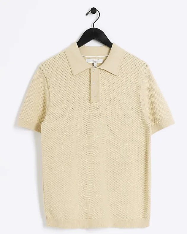River Island slim fit textured knit polo< Polo Shirts