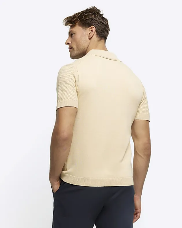 River Island slim fit textured knit polo< Polo Shirts
